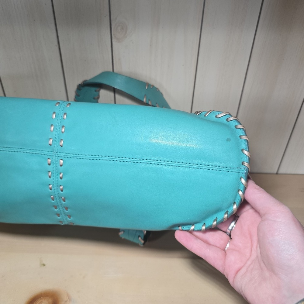 Vtg Y2k Rare Michael Kors Teal Woven Whipstitch Leather Satchel Shoulder Handbag - Picture 14 of 15